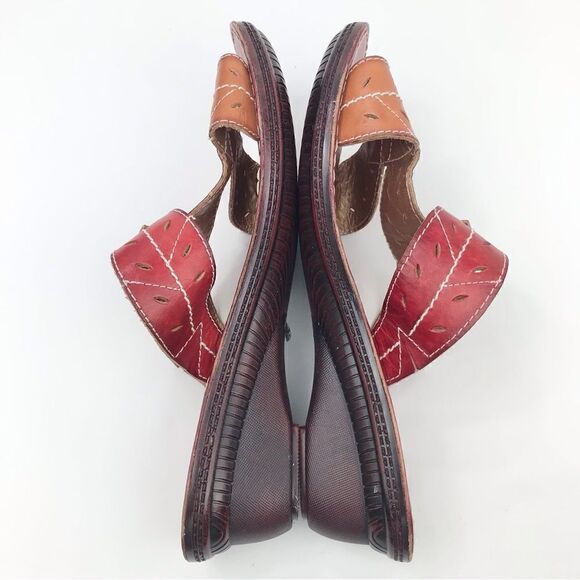 Spring Step AZALEA Red Brown Laser Cut Leaf Whimsical Wedge Heel Open Toe Sandal - Picture 10 of 15